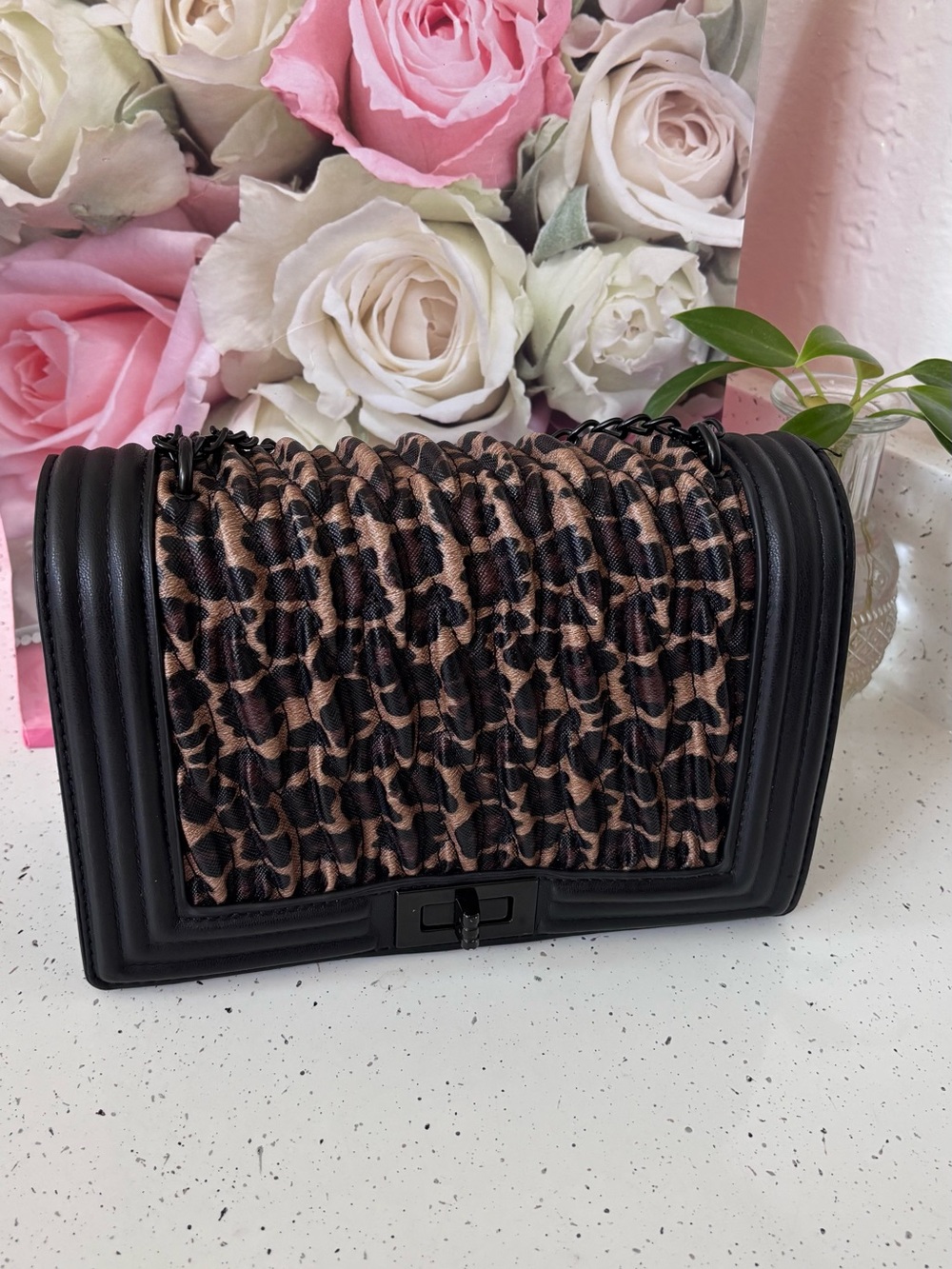 Black and Leopard Print Crossbody Shoulder Bag - Picture 3 of 6